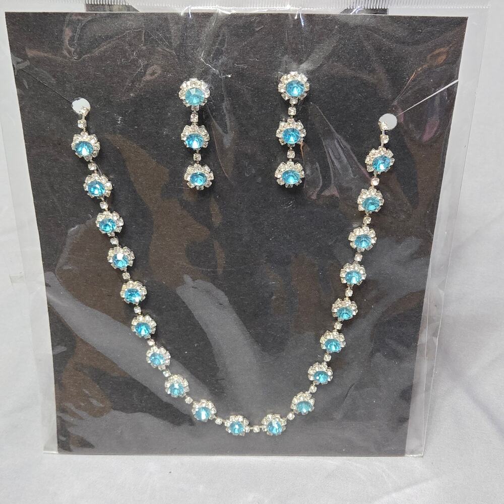 Aqua Blue & Clear Necklace & Earrings Set
